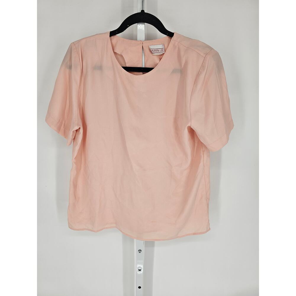 Lauren Lee Women's Pink Polyester Scoop-Neck Short Sleeve Blouse Size M
